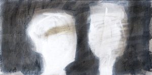 Serie: zu zweit, 2009, Graphit/Acryl/Kohle/Schellack auf MDF, 10,5 x 21 cm