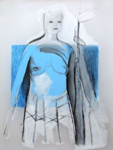 Serie Kleid (im Rock), 2015, Graphit/Farbstift/Öl/Acryl auf transparenter Folie, 120 x 90 cm
